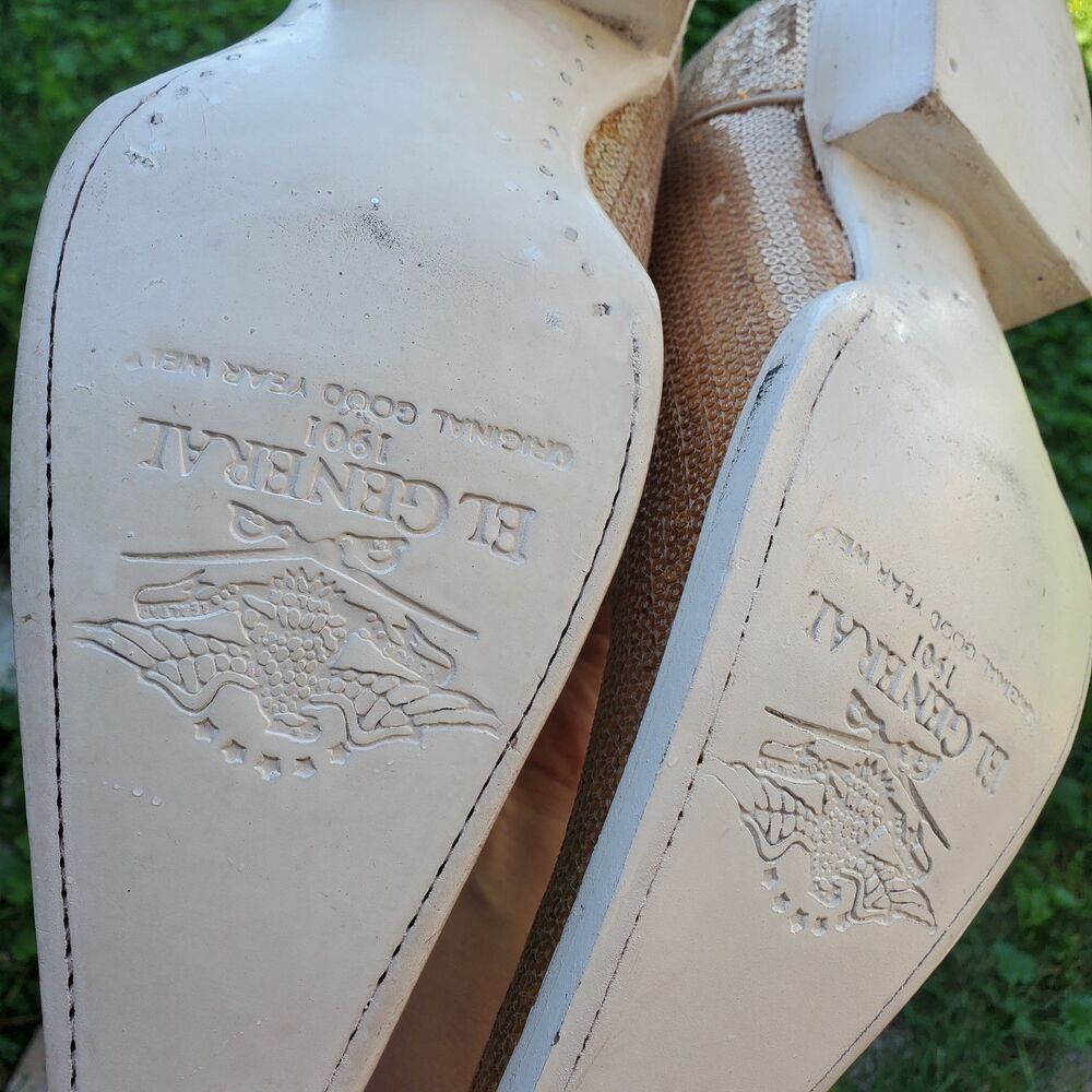 El General Gold Sequin With White Leather Cowboy Boots Size 6.5 - Picture 5 of 9